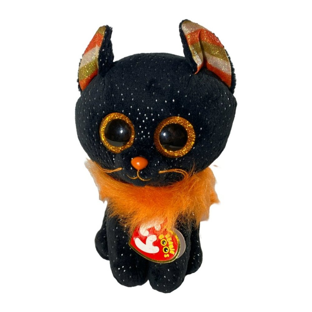 Ty Beanie Boos Morticia Halloween Kitty Cat 2022 + 8 Monster High Vinyl Stickers